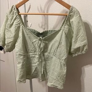 Paper Crane Light Green Puff Sleeve Blouse